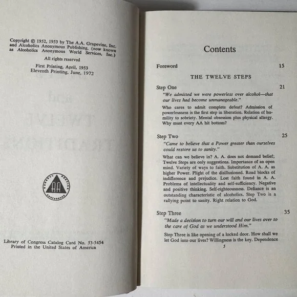 Twelve Steps Twelve Traditions Book Alcoholics Anonymous AA Eleventh Print 1972 - Picture 3 of 16